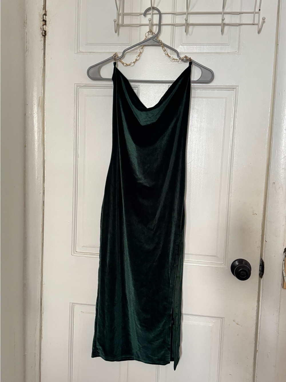 Cider Dark Green Velvet Cowl Neck Maxi Dress
